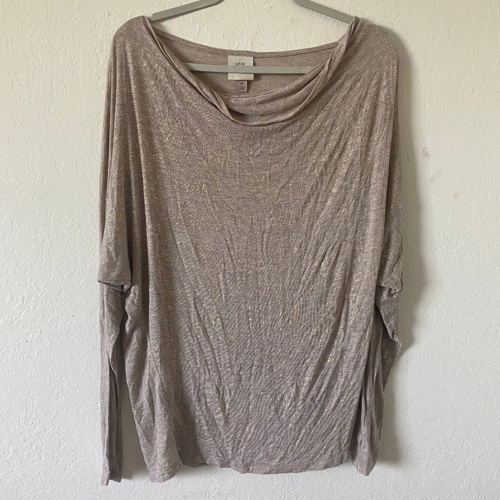 Knox Rose Womens Blouse Shirt Gold Shimmer Tan Size M Cowl Neck Lightweight Top